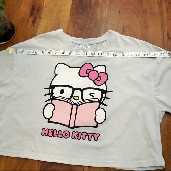 Hello Kitty Oversized Crop Top Graphic Gray T Shirt. - Picture 8 of 11